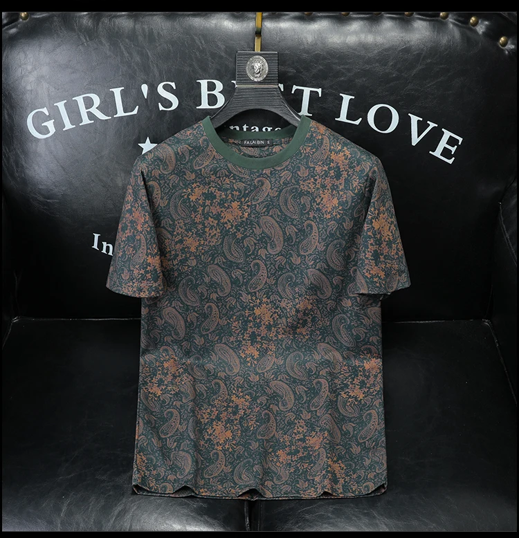 Summer Men's Printed Round Neck Short Sleeved T-shirt Fashion Slim Fit Casual Tshirts Trendy Social Tees Streetwear Men Clothing