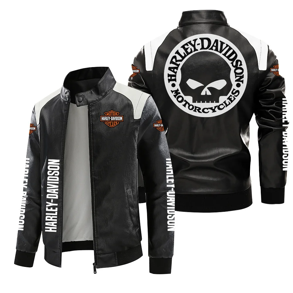 New Harley Davidson Printing Motorcycle Jacket Autumn Winter Keep Warm PU Leather Jacket Outdoor Sports Waterproof Coat