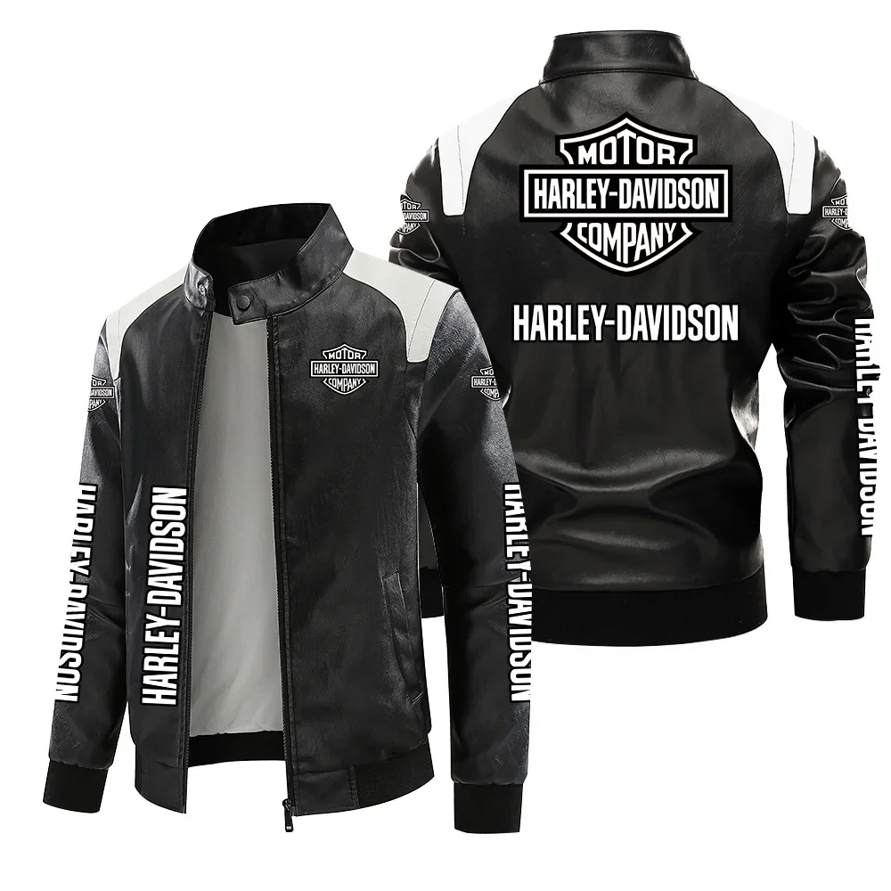 New Harley Davidson Printing Motorcycle Jacket Autumn Winter Keep Warm PU Leather Jacket Outdoor Sports Waterproof Coat
