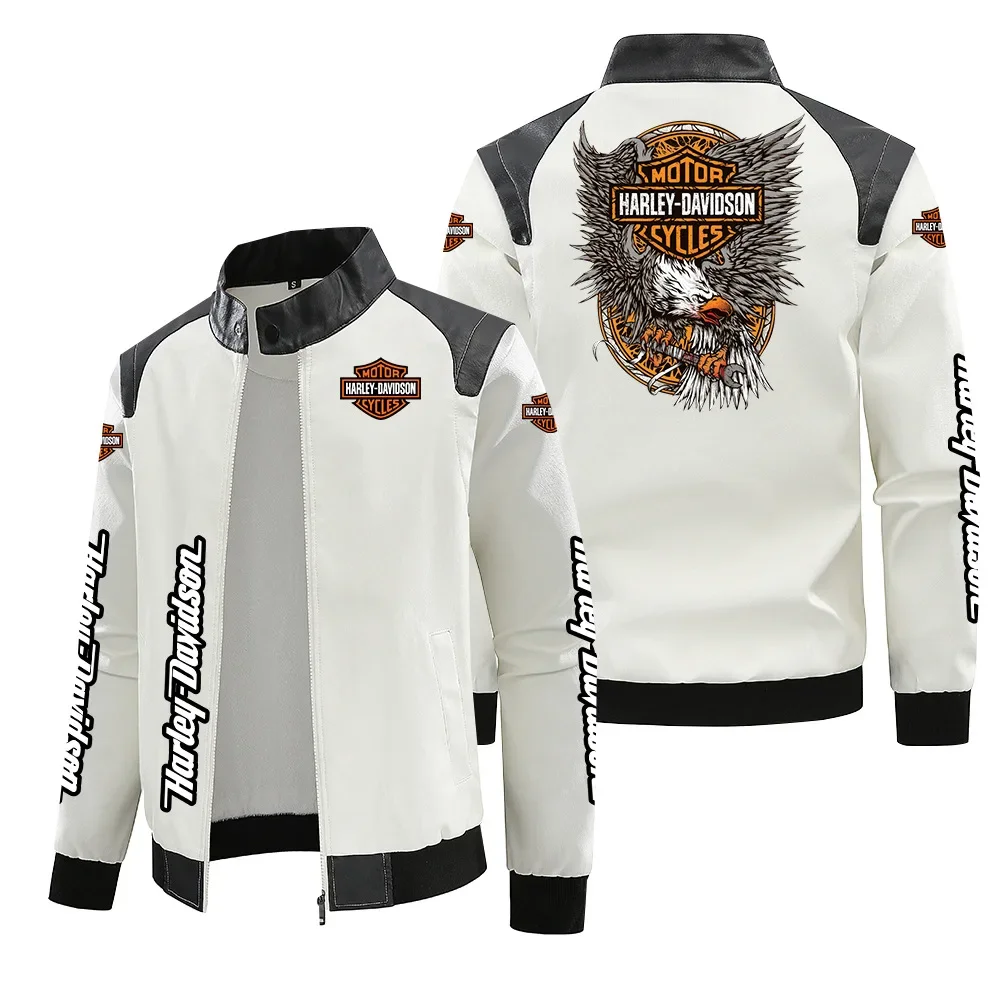 New Harley Davidson Printing Motorcycle Jacket Autumn Winter Keep Warm PU Leather Jacket Outdoor Sports Waterproof Coat