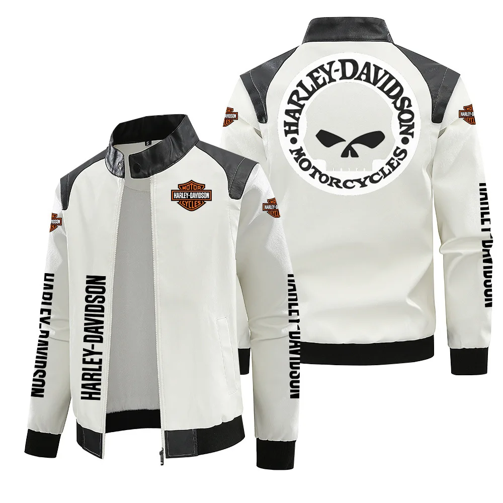 New Harley Davidson Printing Motorcycle Jacket Autumn Winter Keep Warm PU Leather Jacket Outdoor Sports Waterproof Coat