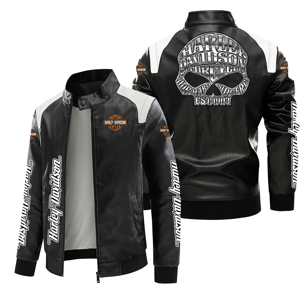 New Harley Davidson Printing Motorcycle Jacket Autumn Winter Keep Warm PU Leather Jacket Outdoor Sports Waterproof Coat