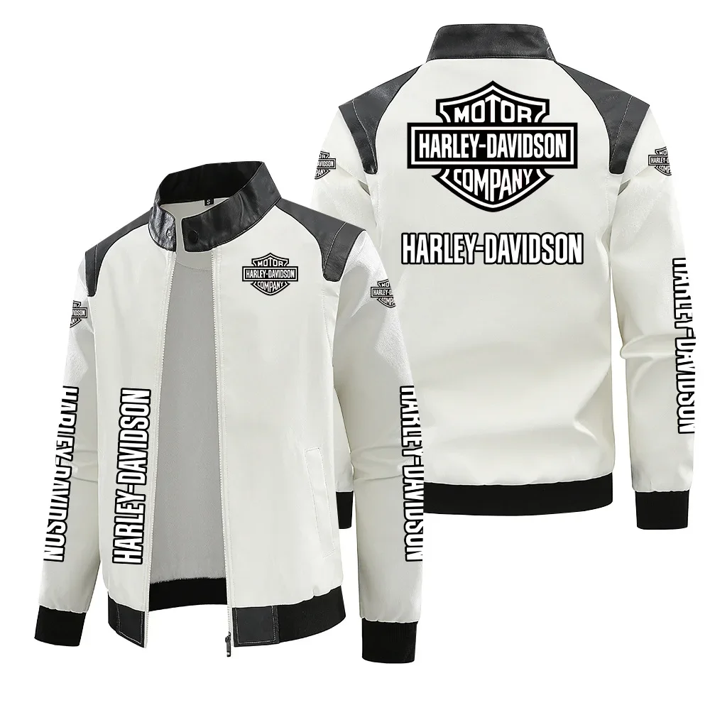 New Harley Davidson Printing Motorcycle Jacket Autumn Winter Keep Warm PU Leather Jacket Outdoor Sports Waterproof Coat