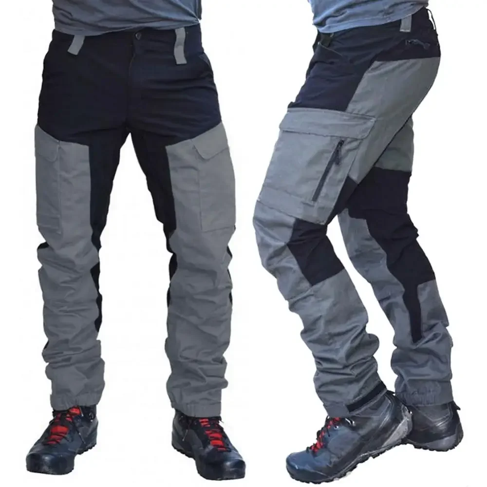 Nylon Men Cargo Pants Color Block Multi Pockets Sports Pants Work Trousers Outdoor Hiking Trekking Army Joggers Pants