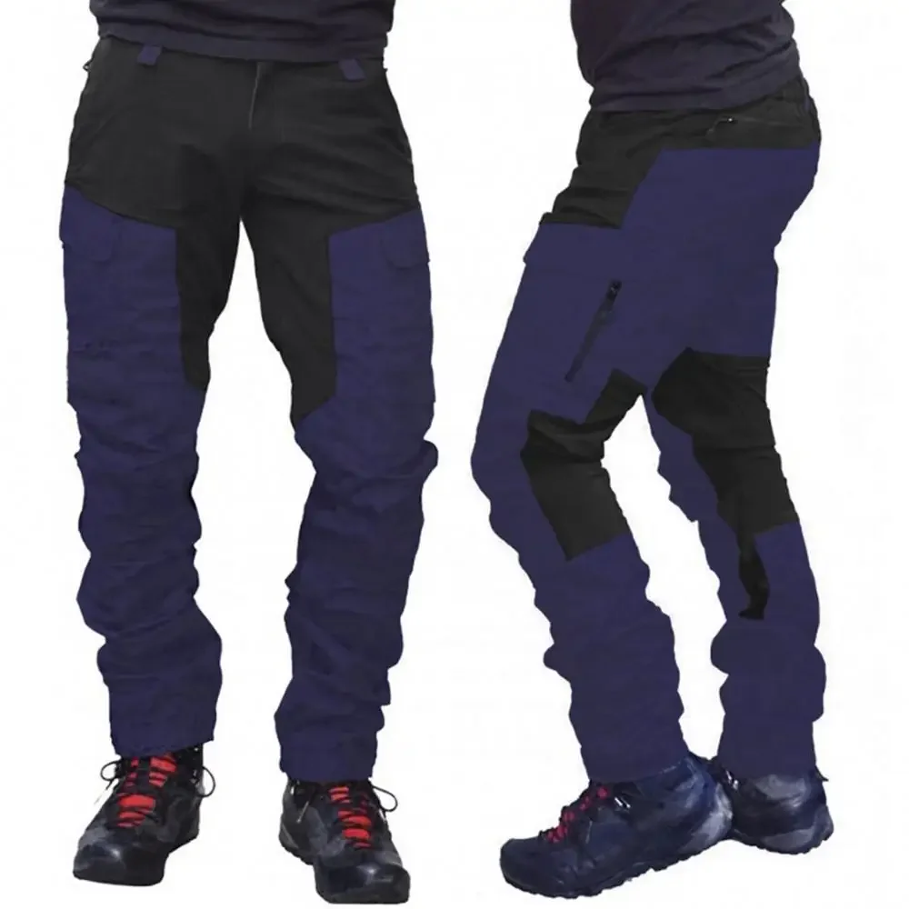 Nylon Men Cargo Pants Color Block Multi Pockets Sports Pants Work Trousers Outdoor Hiking Trekking Army Joggers Pants