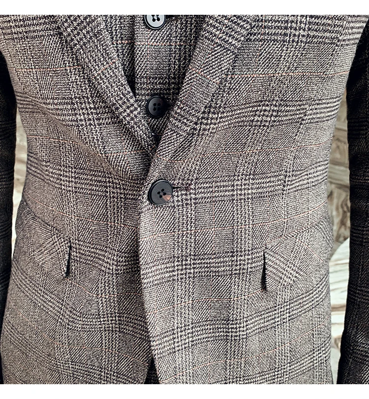 Men's High-quality Plus Size 5XL-M 3-piece Suit (suit+vest+pants) Business Fashion Plaid Suit Groom's Wedding Banquet Set