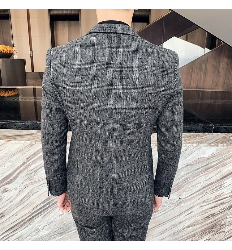 Men's High-quality Plus Size 5XL-M 3-piece Suit (suit+vest+pants) Business Fashion Plaid Suit Groom's Wedding Banquet Set
