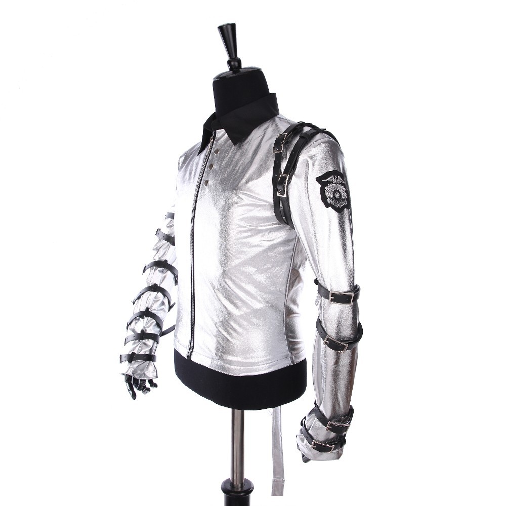 Impersonator Michael Jackson Costumes Jacket BAD Tour Silver Removable Triangle Bodysuit