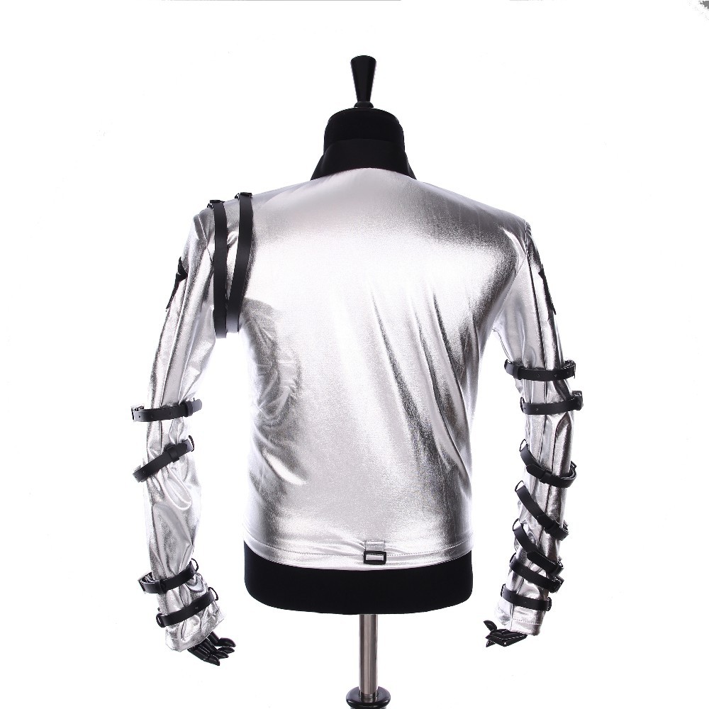 Impersonator Michael Jackson Costumes Jacket BAD Tour Silver Removable Triangle Bodysuit