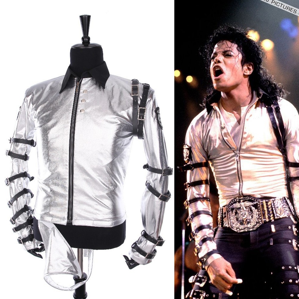 Impersonator Michael Jackson Costumes Jacket BAD Tour Silver Removable Triangle Bodysuit