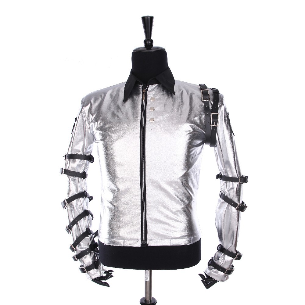 Impersonator Michael Jackson Costumes Jacket BAD Tour Silver Removable Triangle Bodysuit