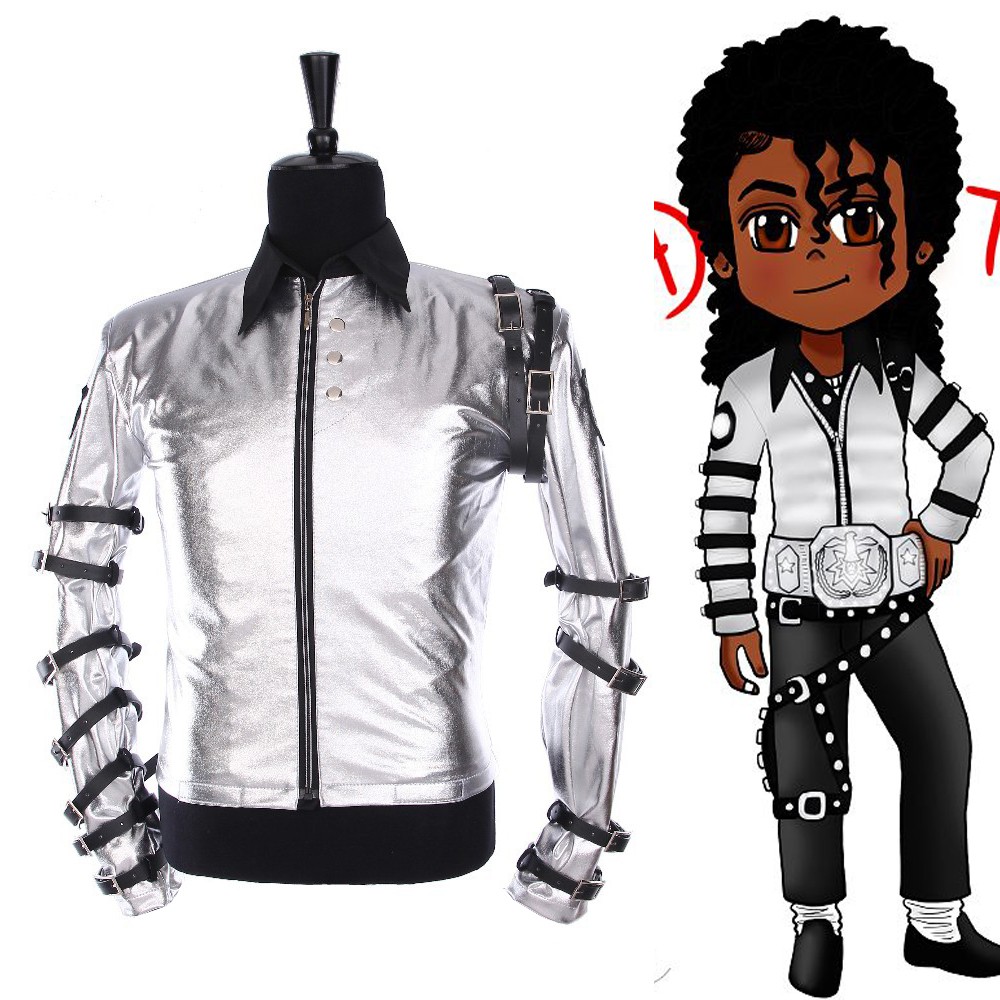 Impersonator Michael Jackson Costumes Jacket BAD Tour Silver Removable Triangle Bodysuit