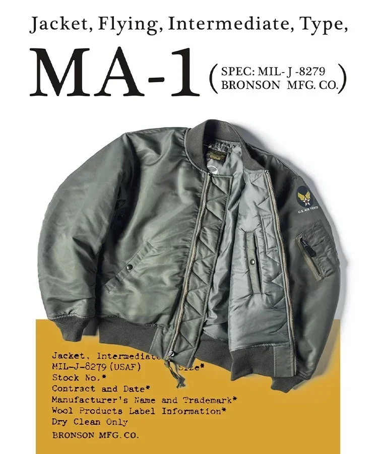 MA-1 Bomber Jacket Trendy Military-Style Waterproof Autumn Winter Jacket MA-1 Combat Flying Jacket