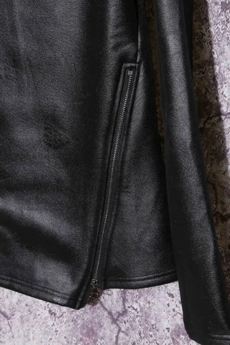 HKSH Autumn Winter New Men Stand Collar Fleece Lining Jacket Pullover Gothic Slim Punk Coat Motorcycle Pu Leather Hoodies HK0969