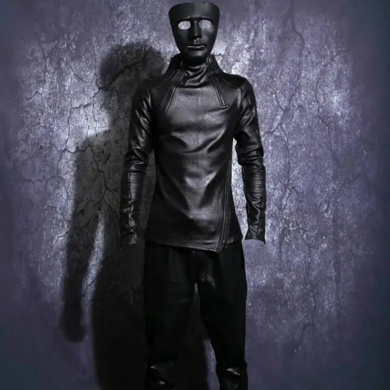 HKSH Autumn Winter New Men Stand Collar Fleece Lining Jacket Pullover Gothic Slim Punk Coat Motorcycle Pu Leather Hoodies HK0969