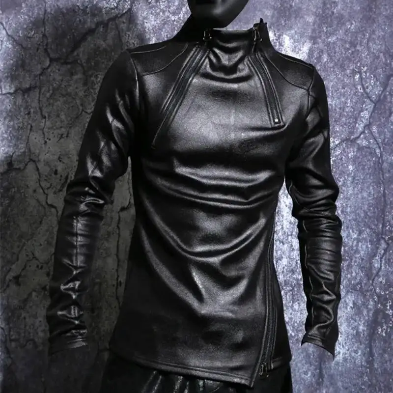 HKSH Autumn Winter New Men Stand Collar Fleece Lining Jacket Pullover Gothic Slim Punk Coat Motorcycle Pu Leather Hoodies HK0969