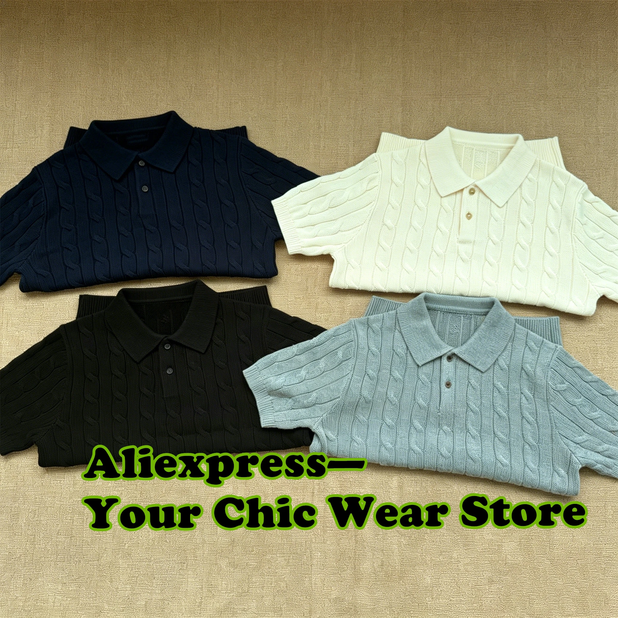 Male Shirts Vintage Men's Cotton Thick Fried Dough Twists Stand Collar Knitwear Short Sleeve Top