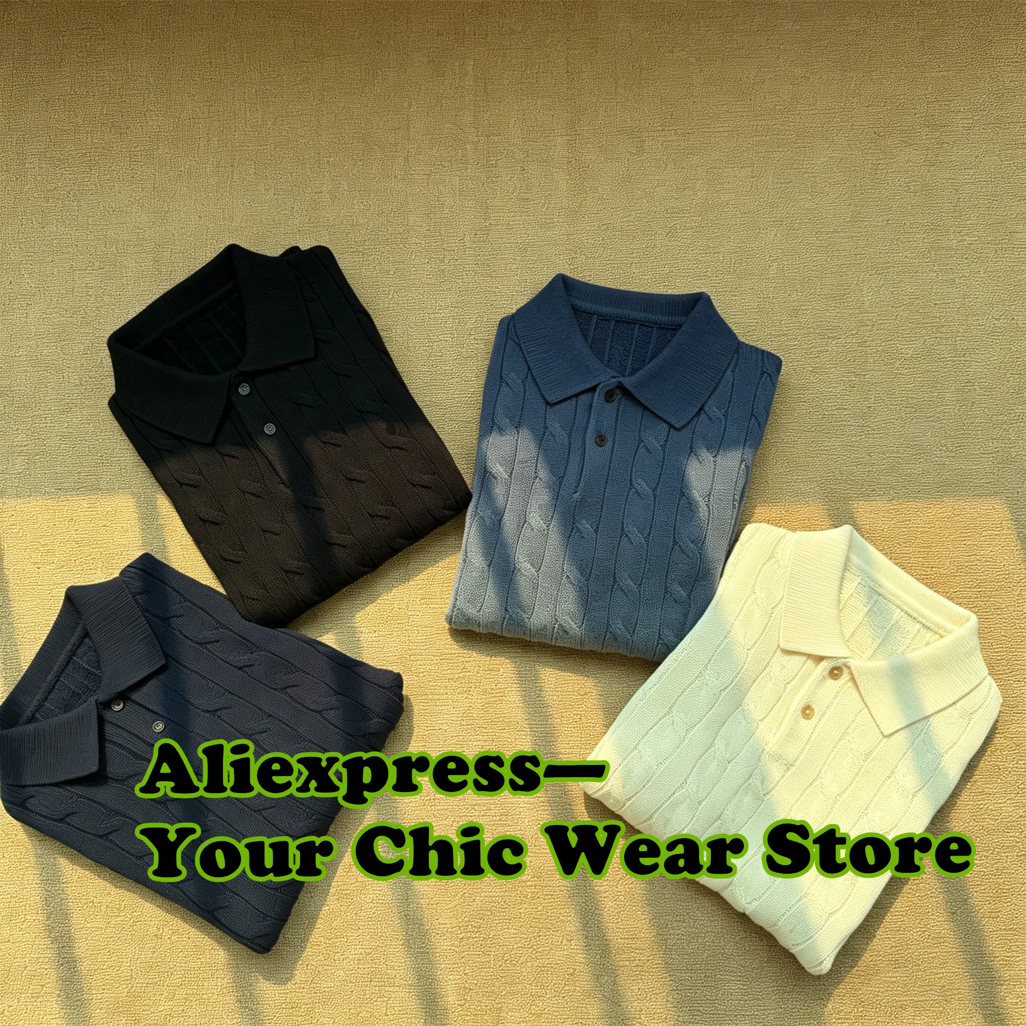 Male Shirts Vintage Men's Cotton Thick Fried Dough Twists Stand Collar Knitwear Short Sleeve Top