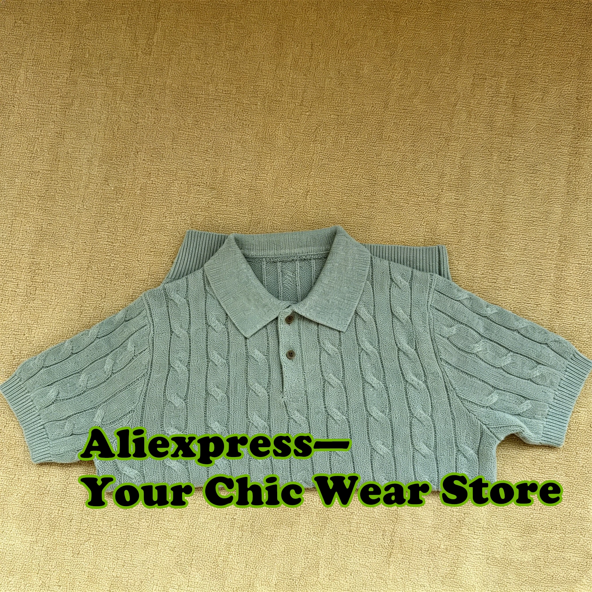 Male Shirts Vintage Men's Cotton Thick Fried Dough Twists Stand Collar Knitwear Short Sleeve Top