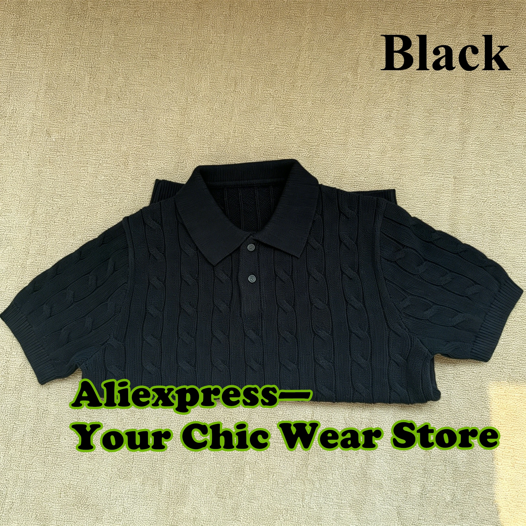 Male Shirts Vintage Men's Cotton Thick Fried Dough Twists Stand Collar Knitwear Short Sleeve Top