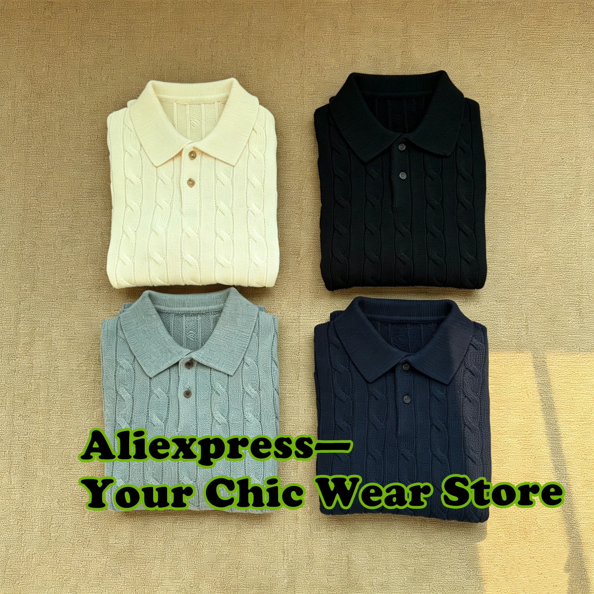 Male Shirts Vintage Men's Cotton Thick Fried Dough Twists Stand Collar Knitwear Short Sleeve Top