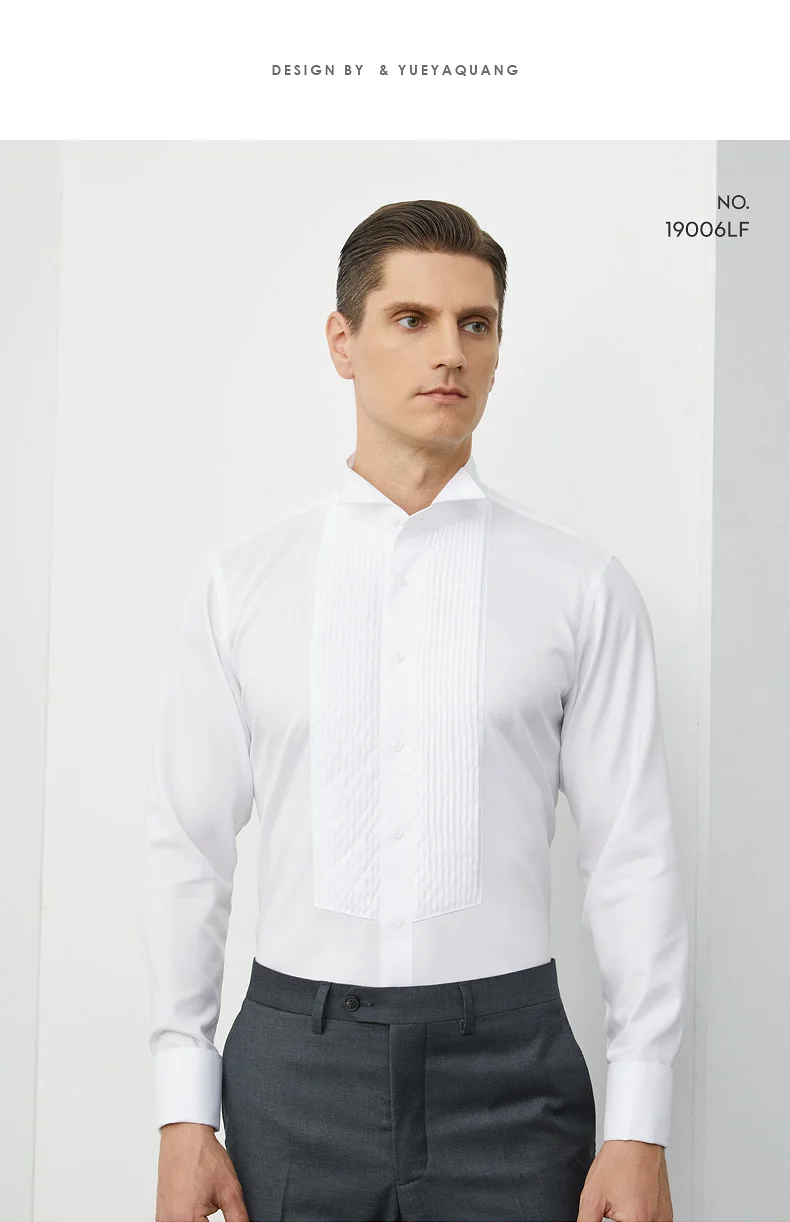 Men's Dress Cufflinks Shirt Pure Cotton Slim Wedding Banquet Wing Collar Formal Men's Bow Tie