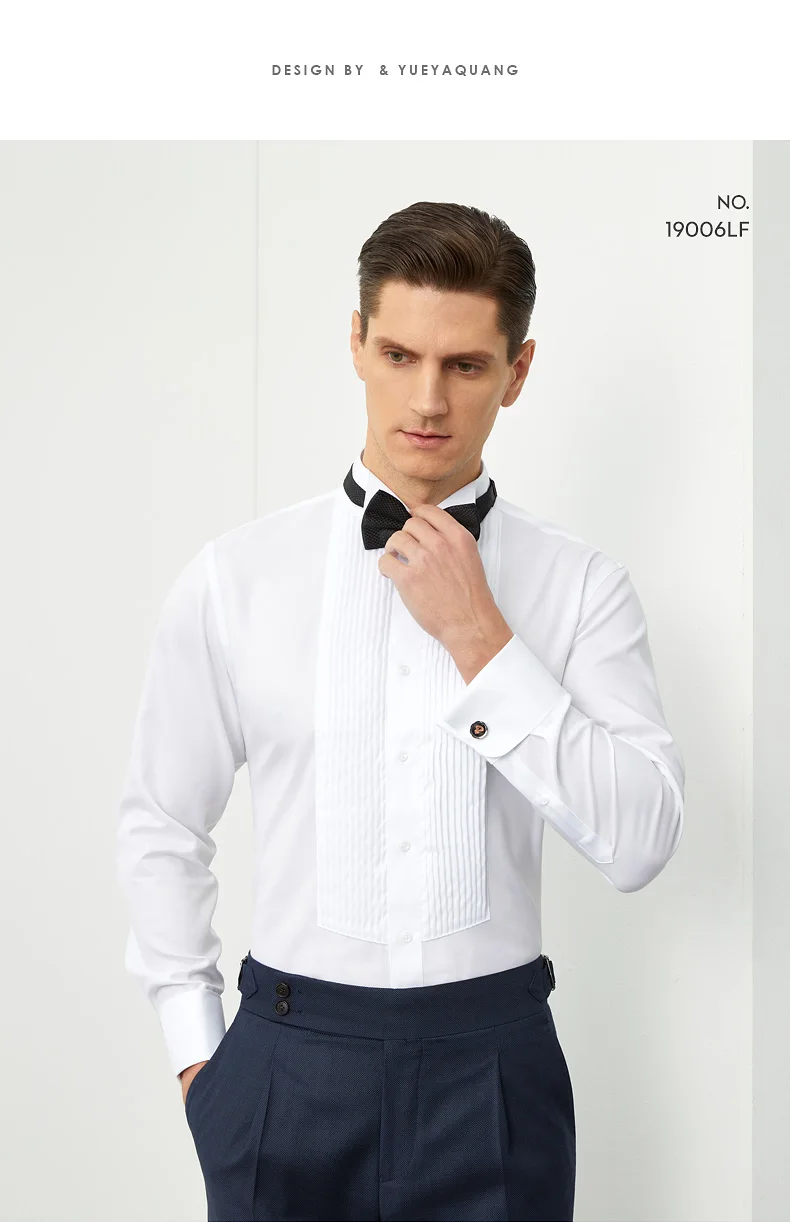 Men's Dress Cufflinks Shirt Pure Cotton Slim Wedding Banquet Wing Collar Formal Men's Bow Tie