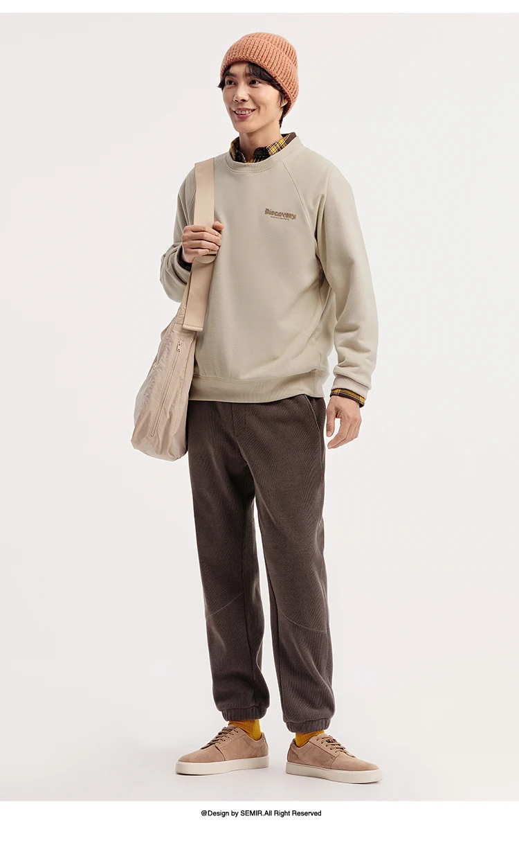 Semir Sweater Men 2026 New Spring Heating Bacteriostatic Fleece Inner Wear Top Fashion Printed