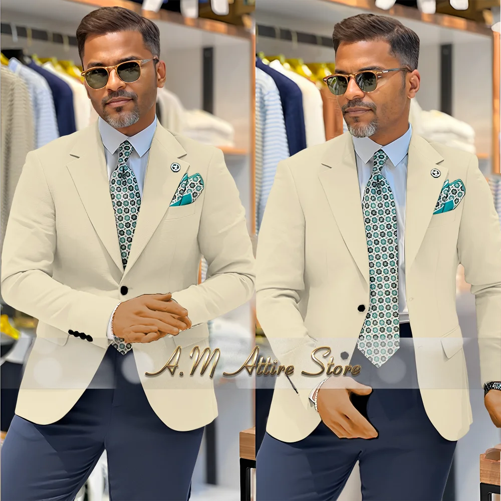 Men's 2 Piece Suit Set with Green Blazer and Navy Pants Slim Fit Formal Business Wedding Dating Prom Party Outfit Custom Tuxedo