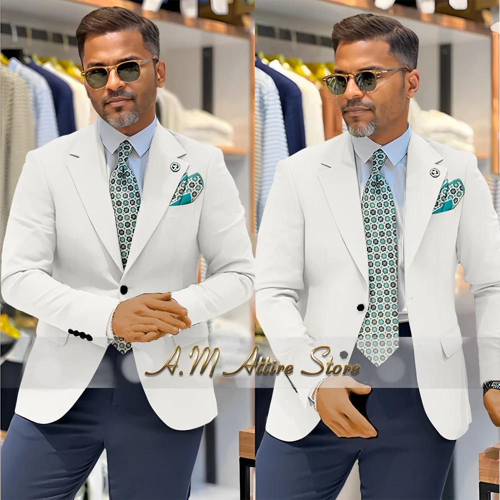 Men's 2 Piece Suit Set with Green Blazer and Navy Pants Slim Fit Formal Business Wedding Dating Prom Party Outfit Custom Tuxedo