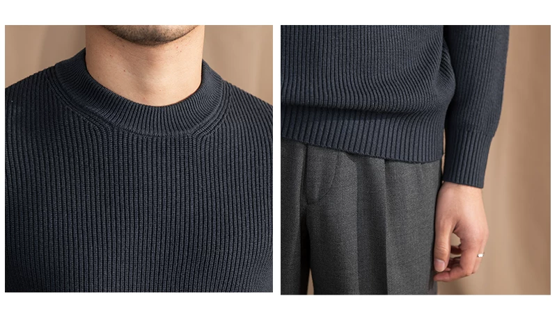Lusanxian Birthday Leisure Micro-wide Thick Needle Crewneck Knitwear 30% Wool Pullover Long Sleeve Warm Sweater for Men