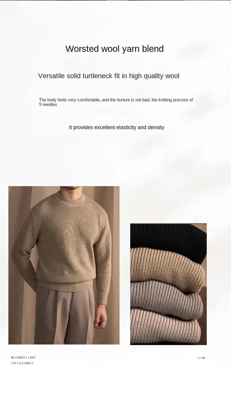 Lusanxian Birthday Leisure Micro-wide Thick Needle Crewneck Knitwear 30% Wool Pullover Long Sleeve Warm Sweater for Men