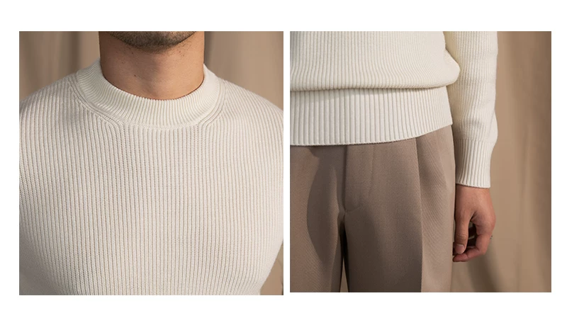 Lusanxian Birthday Leisure Micro-wide Thick Needle Crewneck Knitwear 30% Wool Pullover Long Sleeve Warm Sweater for Men