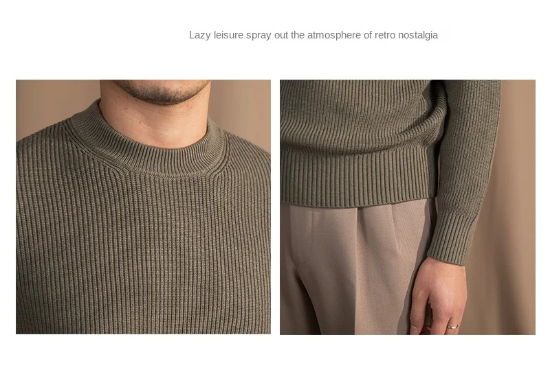 Lusanxian Birthday Leisure Micro-wide Thick Needle Crewneck Knitwear 30% Wool Pullover Long Sleeve Warm Sweater for Men