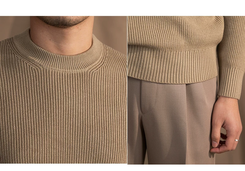 Lusanxian Birthday Leisure Micro-wide Thick Needle Crewneck Knitwear 30% Wool Pullover Long Sleeve Warm Sweater for Men