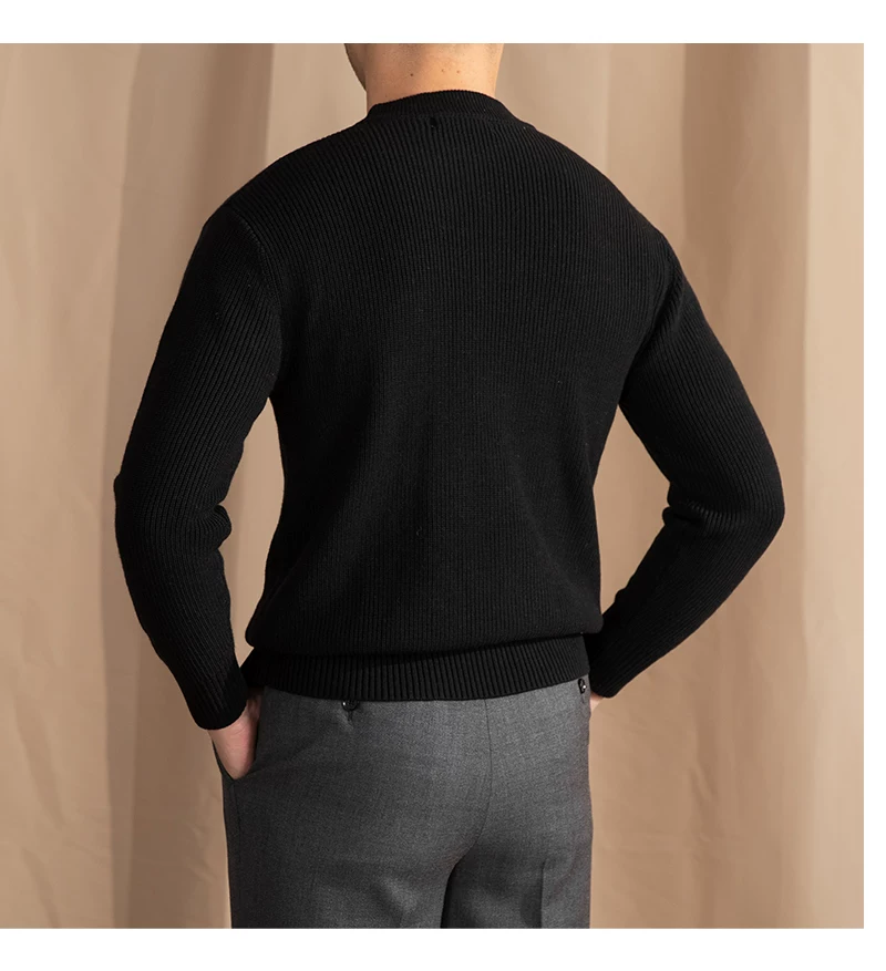 Lusanxian Birthday Leisure Micro-wide Thick Needle Crewneck Knitwear 30% Wool Pullover Long Sleeve Warm Sweater for Men
