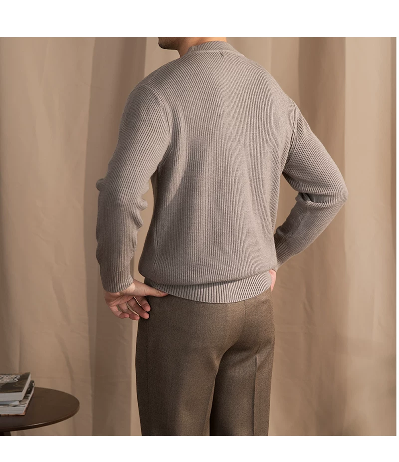 Lusanxian Birthday Leisure Micro-wide Thick Needle Crewneck Knitwear 30% Wool Pullover Long Sleeve Warm Sweater for Men