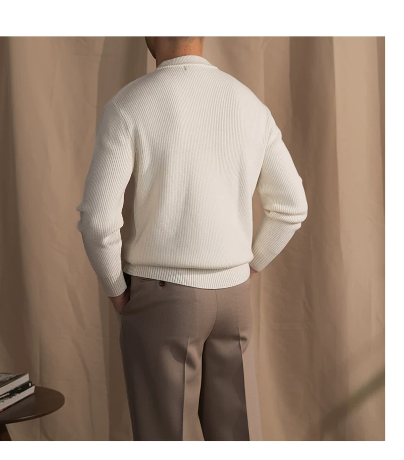 Lusanxian Birthday Leisure Micro-wide Thick Needle Crewneck Knitwear 30% Wool Pullover Long Sleeve Warm Sweater for Men