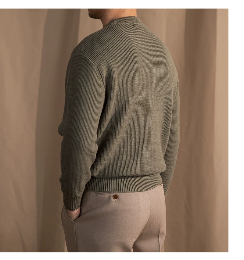 Lusanxian Birthday Leisure Micro-wide Thick Needle Crewneck Knitwear 30% Wool Pullover Long Sleeve Warm Sweater for Men