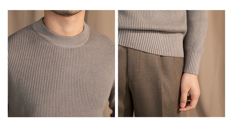 Lusanxian Birthday Leisure Micro-wide Thick Needle Crewneck Knitwear 30% Wool Pullover Long Sleeve Warm Sweater for Men