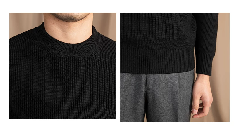 Lusanxian Birthday Leisure Micro-wide Thick Needle Crewneck Knitwear 30% Wool Pullover Long Sleeve Warm Sweater for Men