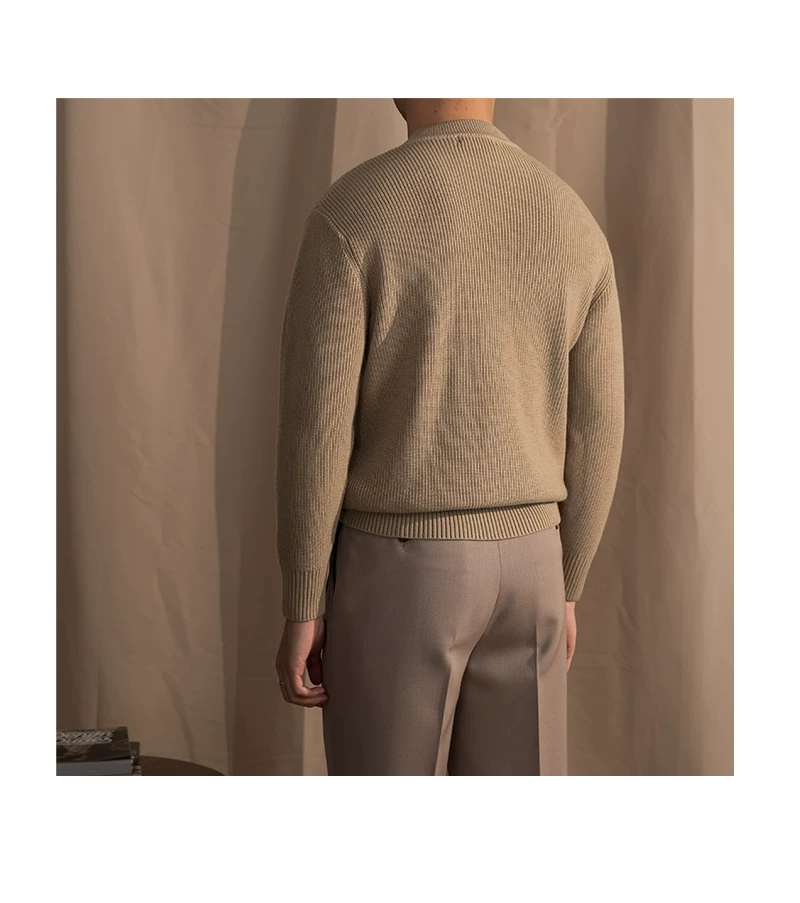 Lusanxian Birthday Leisure Micro-wide Thick Needle Crewneck Knitwear 30% Wool Pullover Long Sleeve Warm Sweater for Men