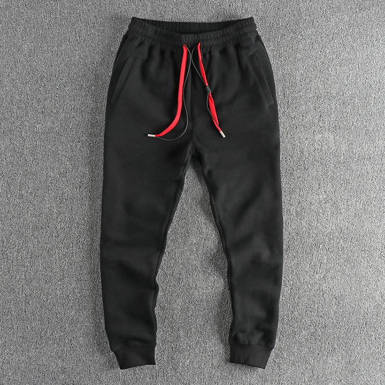 Autumn Winter New American Retro Thickened Velvet Sweatpants Men's Simple Washed Heavyweight Drawstring Sports Ankle-tied Pants