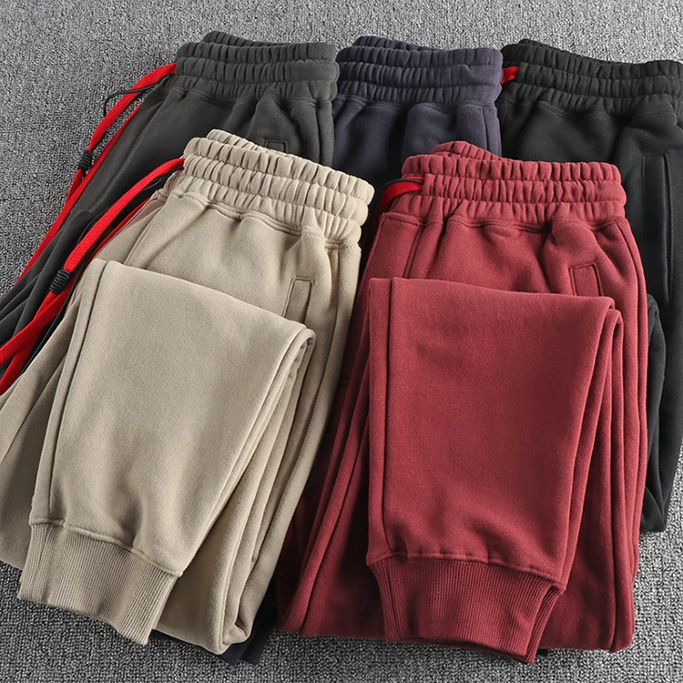 Autumn Winter New American Retro Thickened Velvet Sweatpants Men's Simple Washed Heavyweight Drawstring Sports Ankle-tied Pants