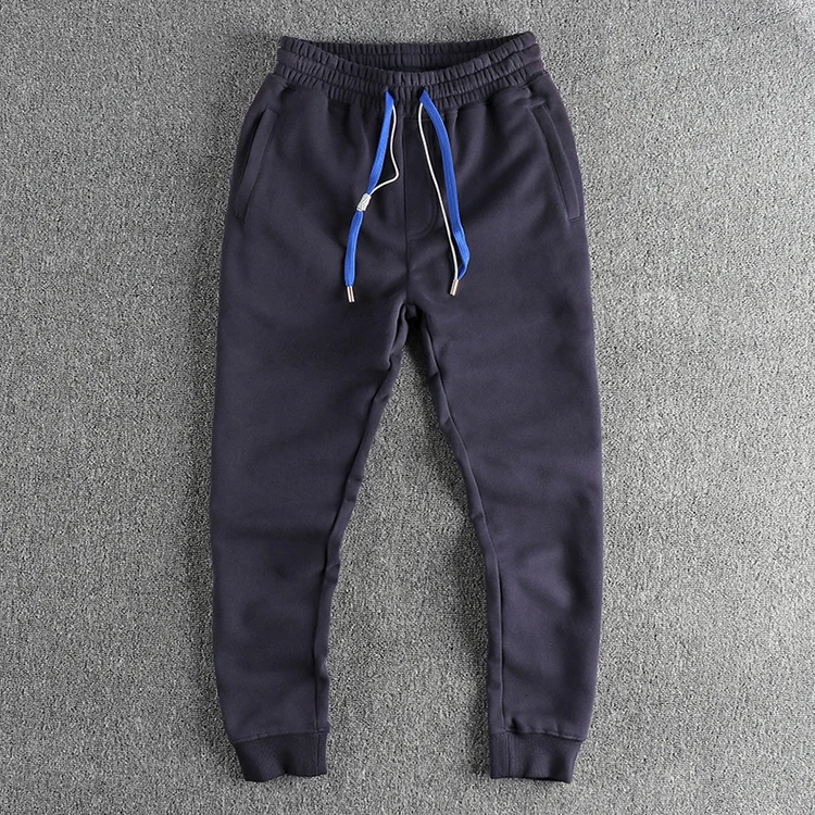 Autumn Winter New American Retro Thickened Velvet Sweatpants Men's Simple Washed Heavyweight Drawstring Sports Ankle-tied Pants