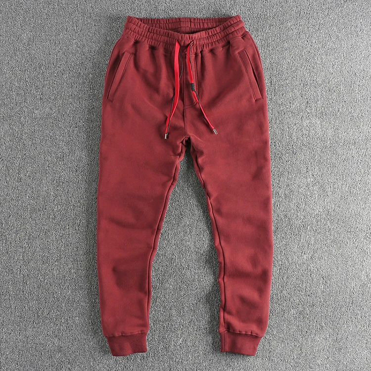 Autumn Winter New American Retro Thickened Velvet Sweatpants Men's Simple Washed Heavyweight Drawstring Sports Ankle-tied Pants