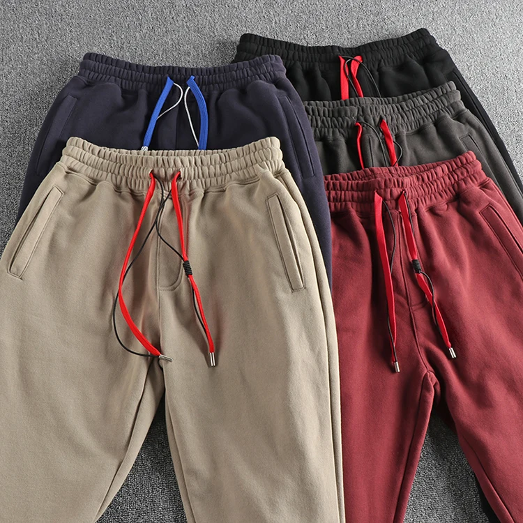 Autumn Winter New American Retro Thickened Velvet Sweatpants Men's Simple Washed Heavyweight Drawstring Sports Ankle-tied Pants