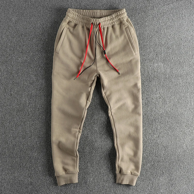 Autumn Winter New American Retro Thickened Velvet Sweatpants Men's Simple Washed Heavyweight Drawstring Sports Ankle-tied Pants