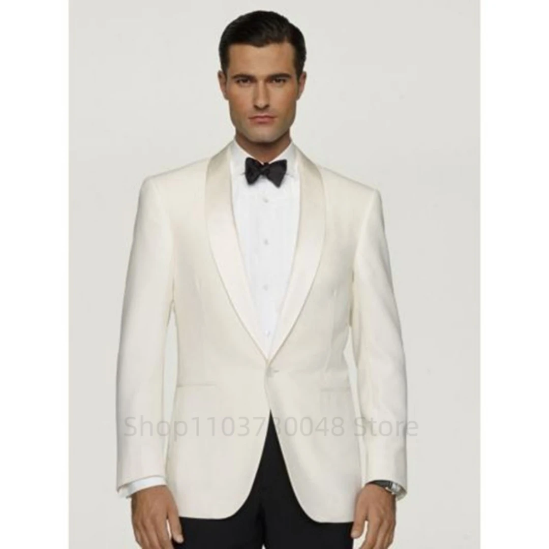 Formal Ivory Men Suits Blazer with Shawl Lapel Single Breasted Dinner Prom Jacket Elegant Slim Fit Smoking Suit Coat for Party
