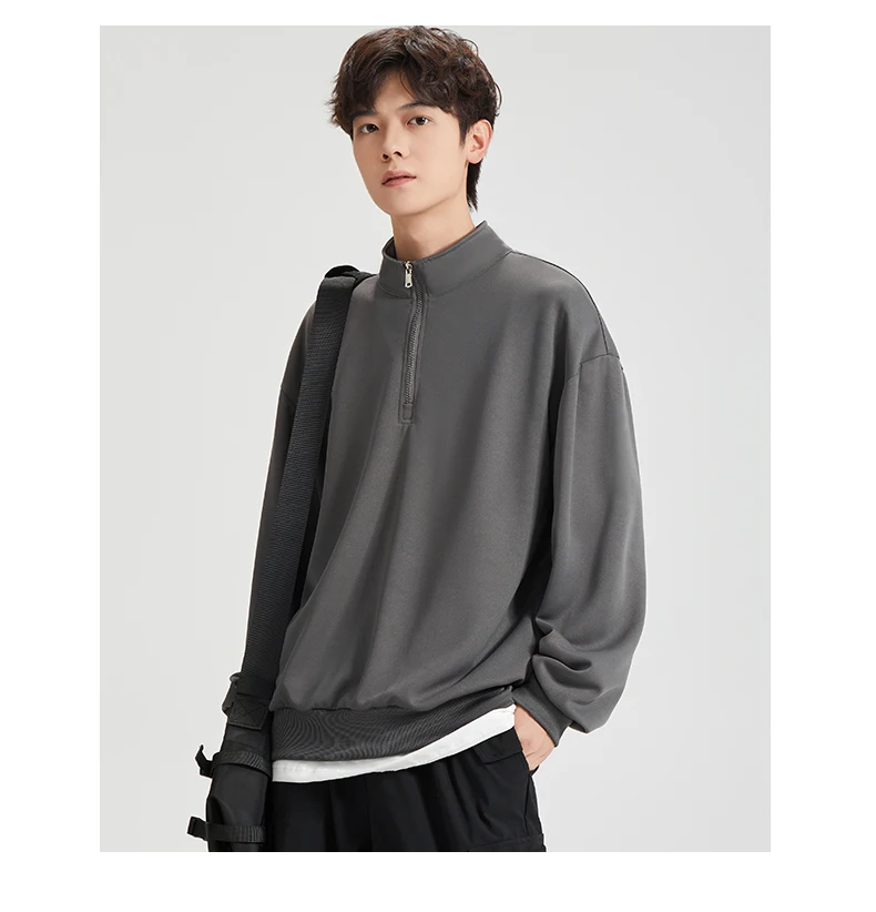 Large Size Men's Sweatshirts M-8XL Autumn Stand-up Collar Half-zipper Solid Color Long-sleeved Oversize Outdoor Sports Pullover